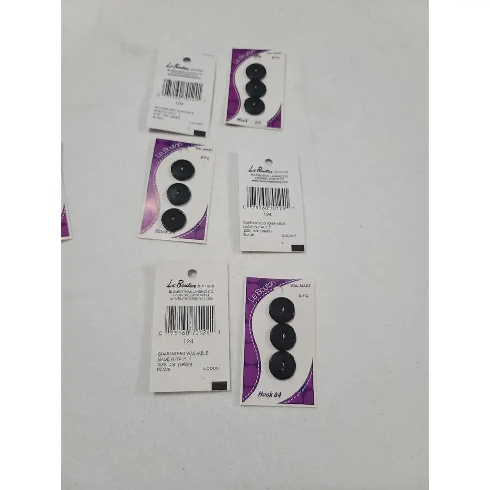 Le Bouton Button Bundle 6 Pks Of 3 Black‎ Round 2 Hole 3/4